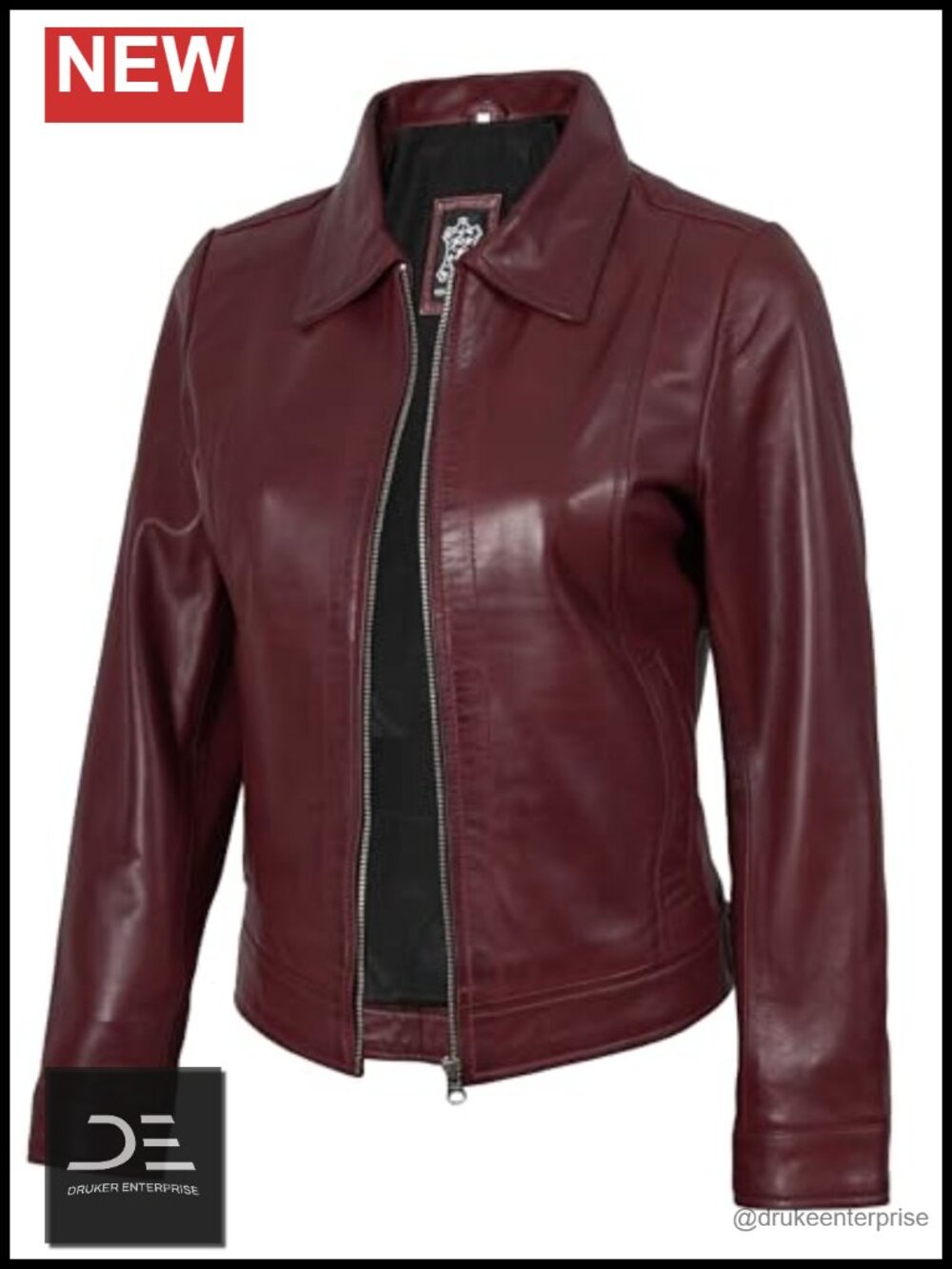 Women's Real Lambskin Leather Vintage Jacket Regular Fit Zip Moto Coat